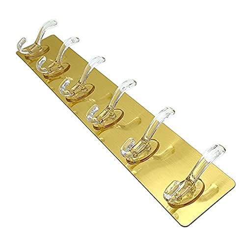 6-in-1 Gold Self Adhesive Wall Hooks | Heavy Duty No Drill Rack