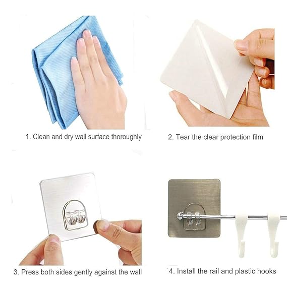 Self Adhesive Stainless Steel Rod with 6 Hooks – 40cm