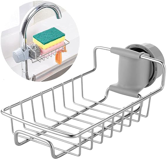 Stainless Steel Adjustable Sink Caddy — Draining Faucet Clamp