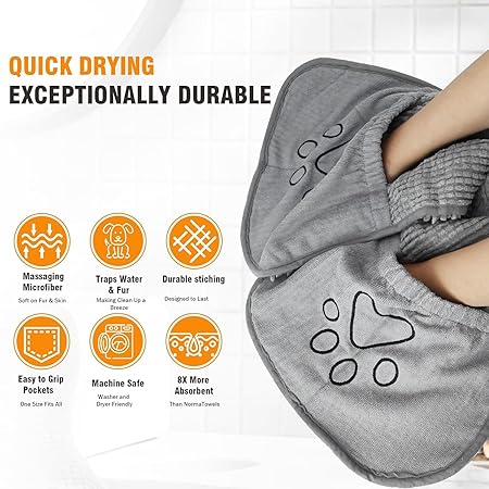 Microfiber Pet Bath Towel with Hand Pockets | Super Absorbent