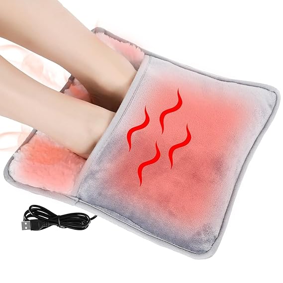 USB Heated Foot Warmer Pad 11.8×11.8 in — Plush Flannel, Machine Washable