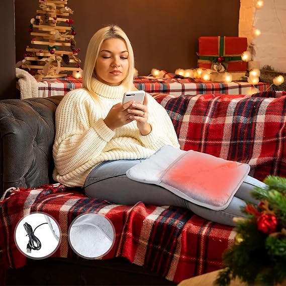 USB Heated Foot Warmer Pad 11.8×11.8 in — Plush Flannel, Machine Washable