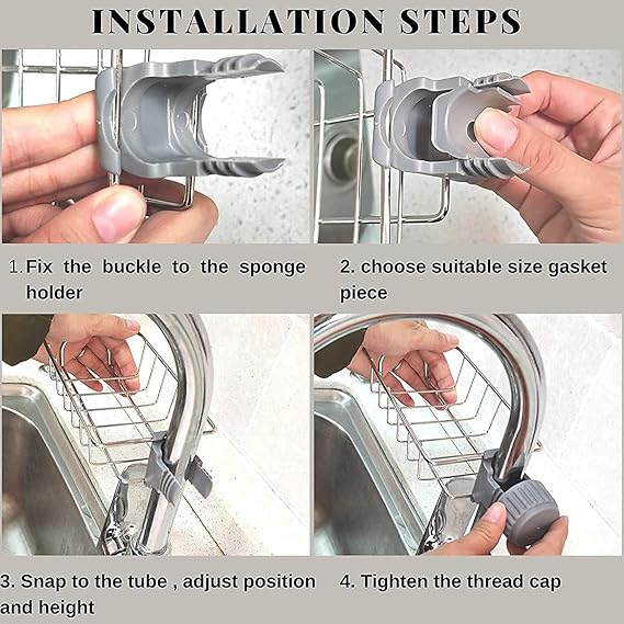 Stainless Steel Adjustable Sink Caddy — Draining Faucet Clamp