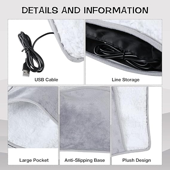 USB Heated Foot Warmer Pad 11.8×11.8 in — Plush Flannel, Machine Washable