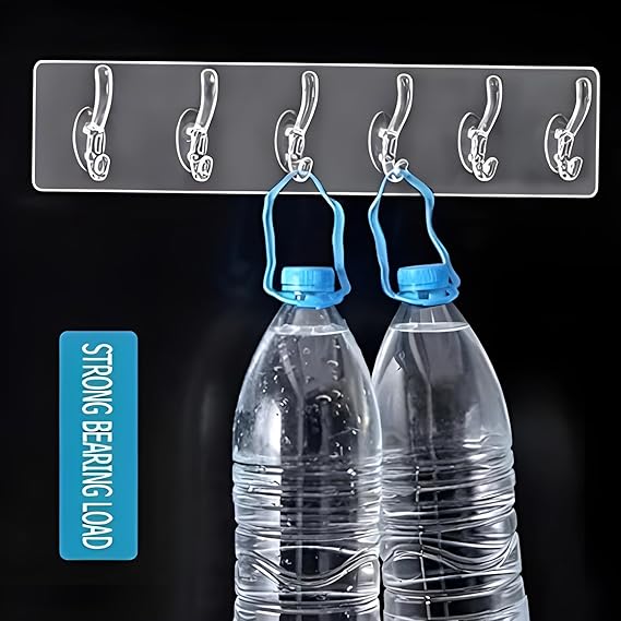 6-in-1 Transparent Heavy Duty Self Adhesive Wall Hook | No Drilling